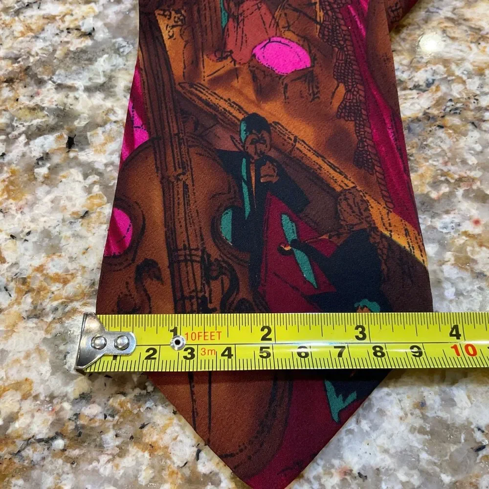VTG Music Theme silk Necktie Mens Novelty Tie Teacher Musician Jazz Art